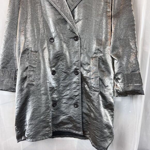 Vintage Best United Garment metallic silver mid length trench coat Small rave - Picture 5 of 14